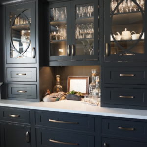 Built-In Bar With Dark Cabinetry & Custom Glass