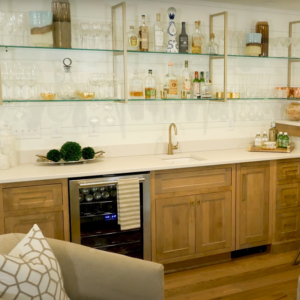 Modern Gold Bar With Open Shelving