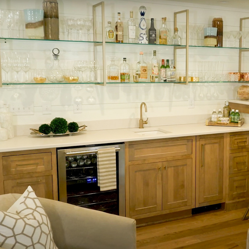 Modern Gold Bar With Open Shelving