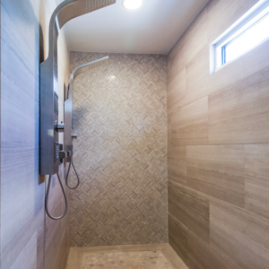 Beige and Black Master Bathroom