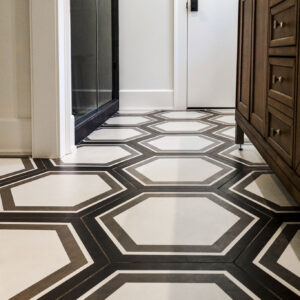 Contemporary Bath with Dark Tile Shower