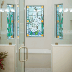 Master Bathroom With Vibrant Stained Glass Windows