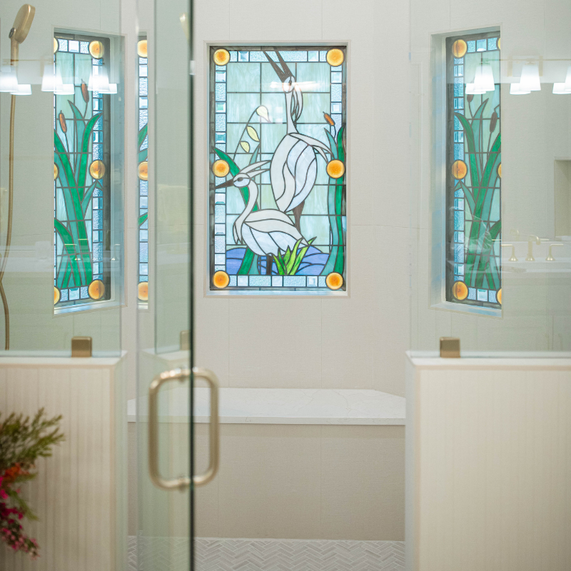 Master Bathroom With Vibrant Stained Glass Windows